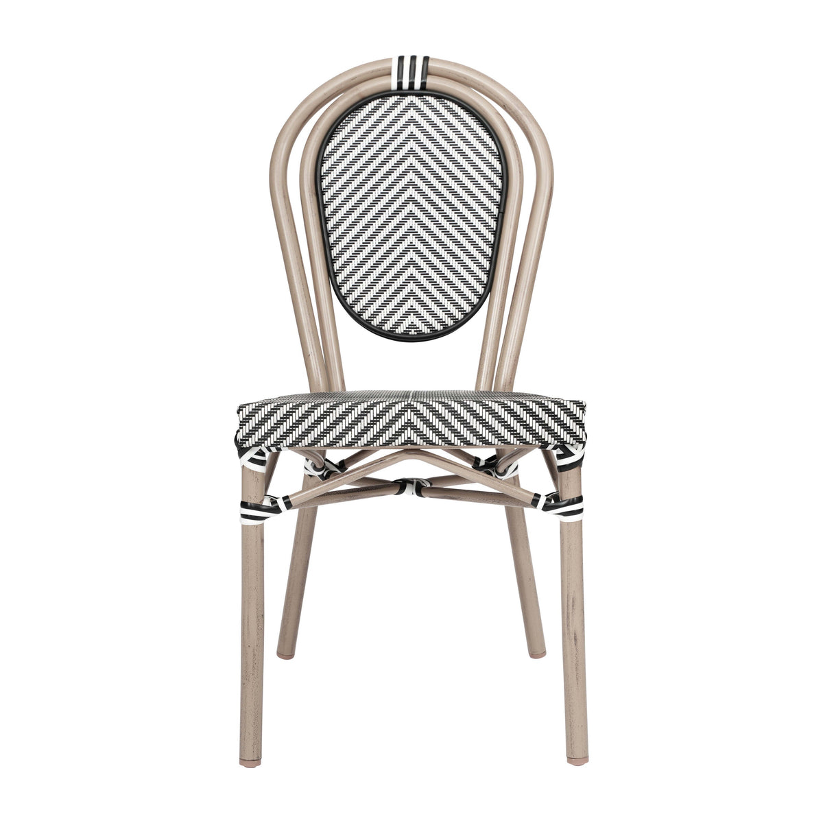 Black & White/Light Natural Frame |#| All-Weather Commercial Paris Chair with LT Natural Metal Frame-Black/White