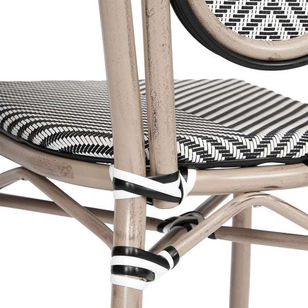 Black & White/Light Natural Frame |#| All-Weather Commercial Paris Chair with LT Natural Metal Frame-Black/White