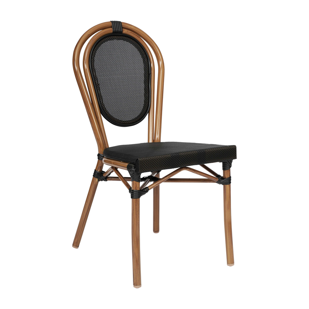 Black/Natural Frame |#| All-Weather Commercial Paris Chair with Natural Metal Frame-Black