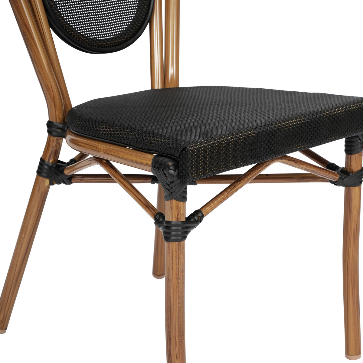 Black/Natural Frame |#| All-Weather Commercial Paris Chair with Natural Metal Frame-Black