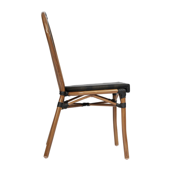 Black/Natural Frame |#| All-Weather Commercial Paris Chair with Natural Metal Frame-Black