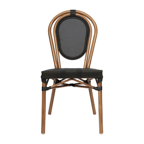 Black/Natural Frame |#| All-Weather Commercial Paris Chair with Natural Metal Frame-Black