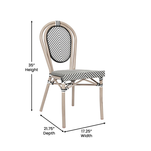 Black & White/Light Natural Frame |#| All-Weather Commercial Paris Chair with LT Natural Metal Frame-Black/White