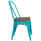 Crystal Teal-Blue |#| Crystal Teal-Blue Metal Stackable Chair with Wood Seat - Kitchen Furniture