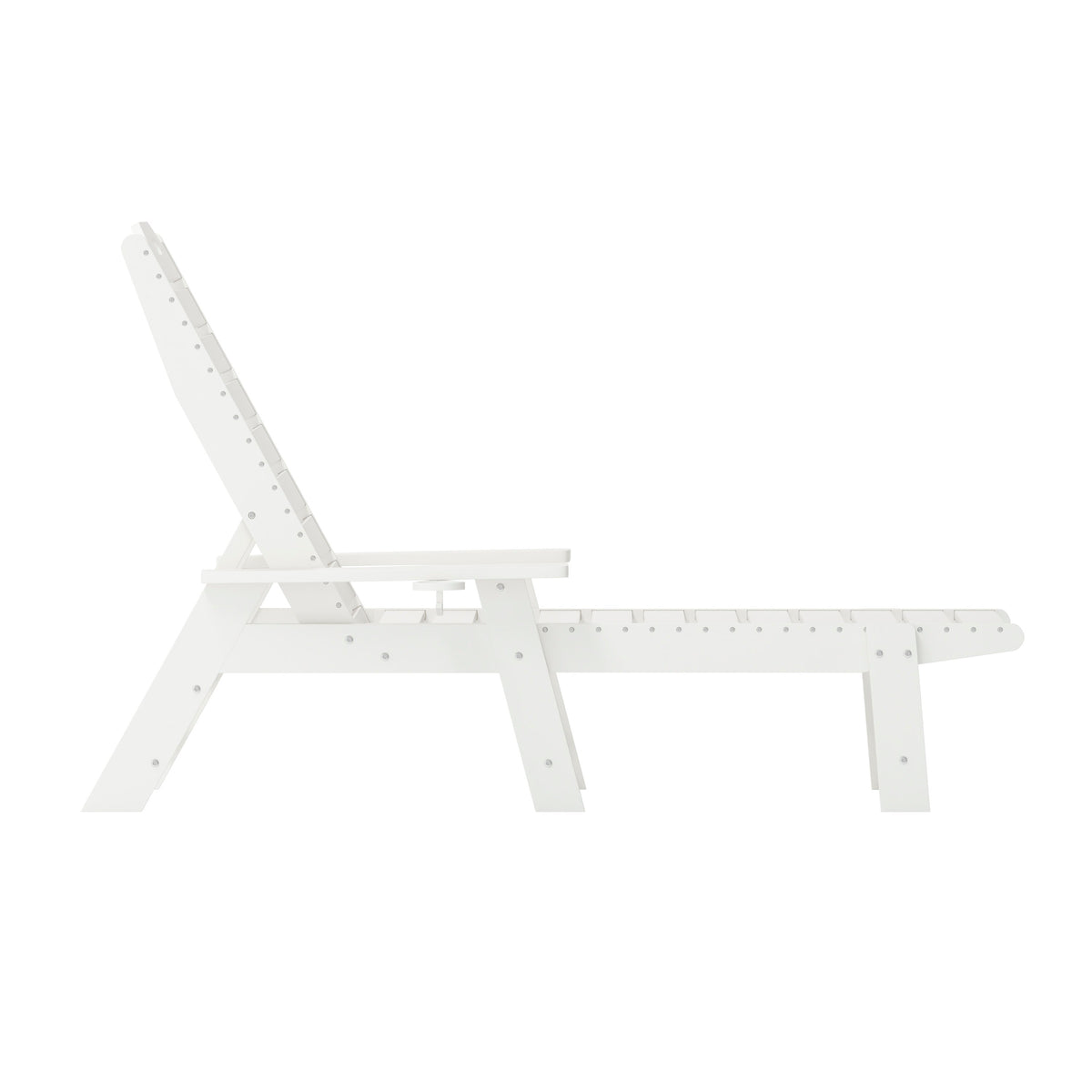 White |#| 3pc Commercial Indoor/Outdoor Adirondack Set with 2 Loungers, Side Table - White