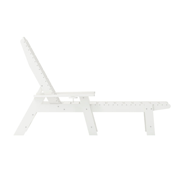 White |#| 3pc Commercial Indoor/Outdoor Adirondack Set with 2 Loungers, Side Table - White