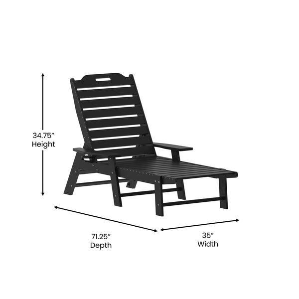 Black |#| 3pc Commercial Indoor/Outdoor Adirondack Set with 2 Loungers, Side Table - Black