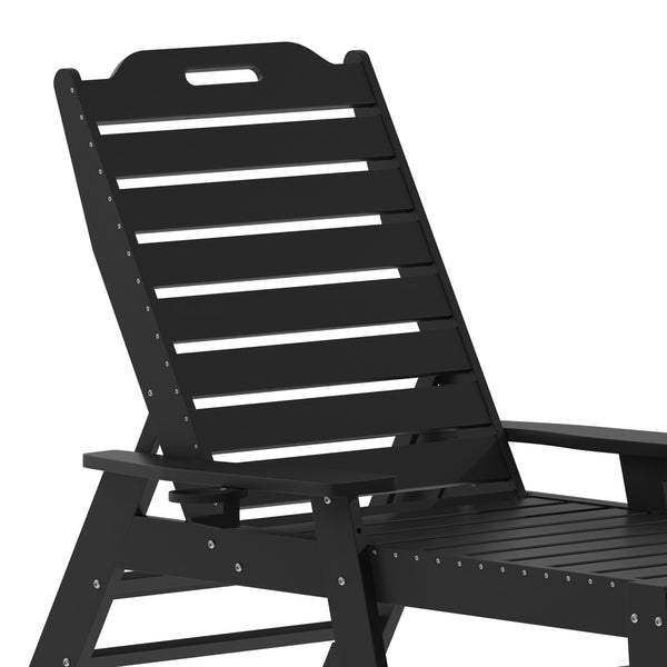 Black |#| 3pc Commercial Indoor/Outdoor Adirondack Set with 2 Loungers, Side Table - Black