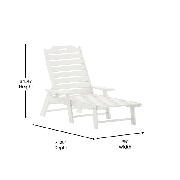 White |#| 3pc Commercial Indoor/Outdoor Adirondack Set with 2 Loungers, Side Table - White