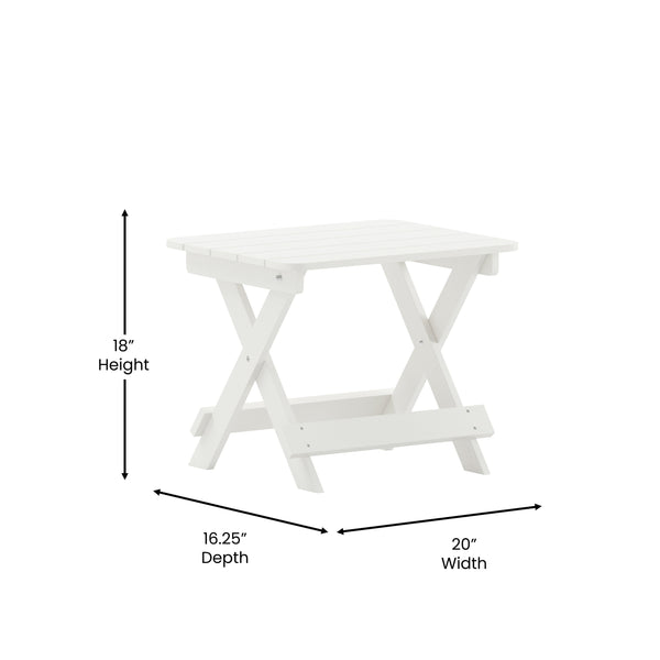 White |#| 3pc Commercial Indoor/Outdoor Adirondack Set with 2 Loungers, Side Table - White