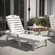 White |#| 3pc Commercial Indoor/Outdoor Adirondack Set with 2 Loungers, Side Table - White