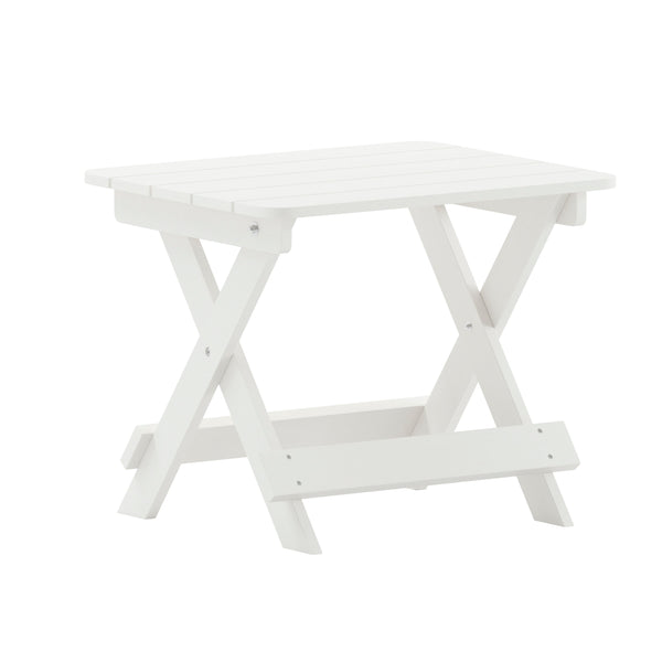 White |#| 3pc Commercial Indoor/Outdoor Adirondack Set with 2 Loungers, Side Table - White