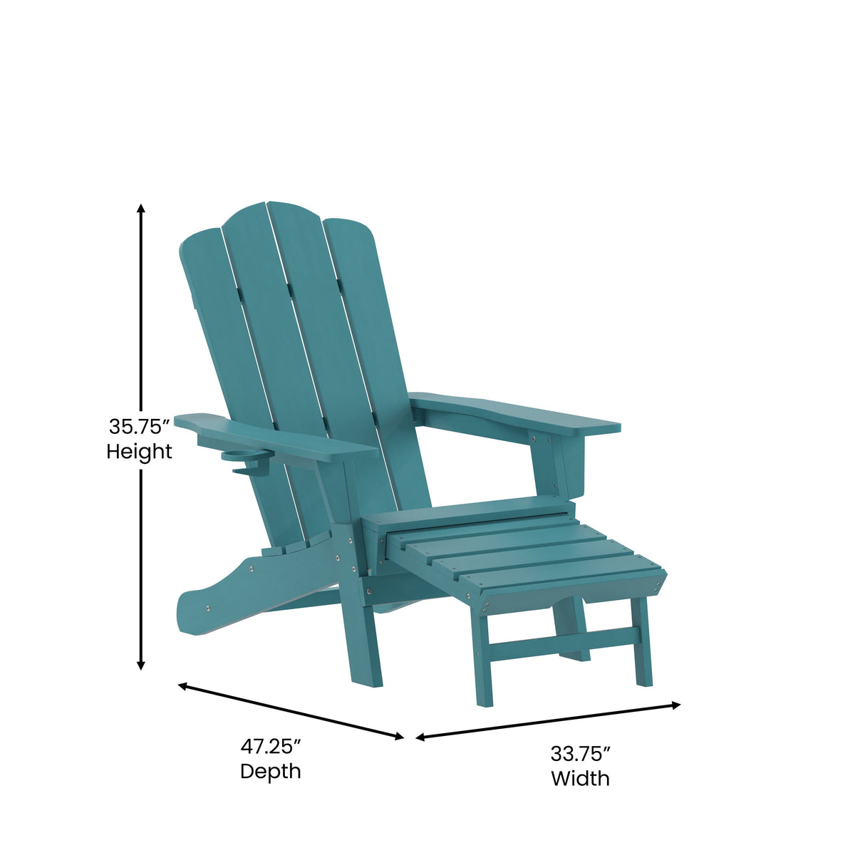 Blue |#| Commercial All-Weather Adirondack Chair with Pullout Ottoman & Cupholder - Blue