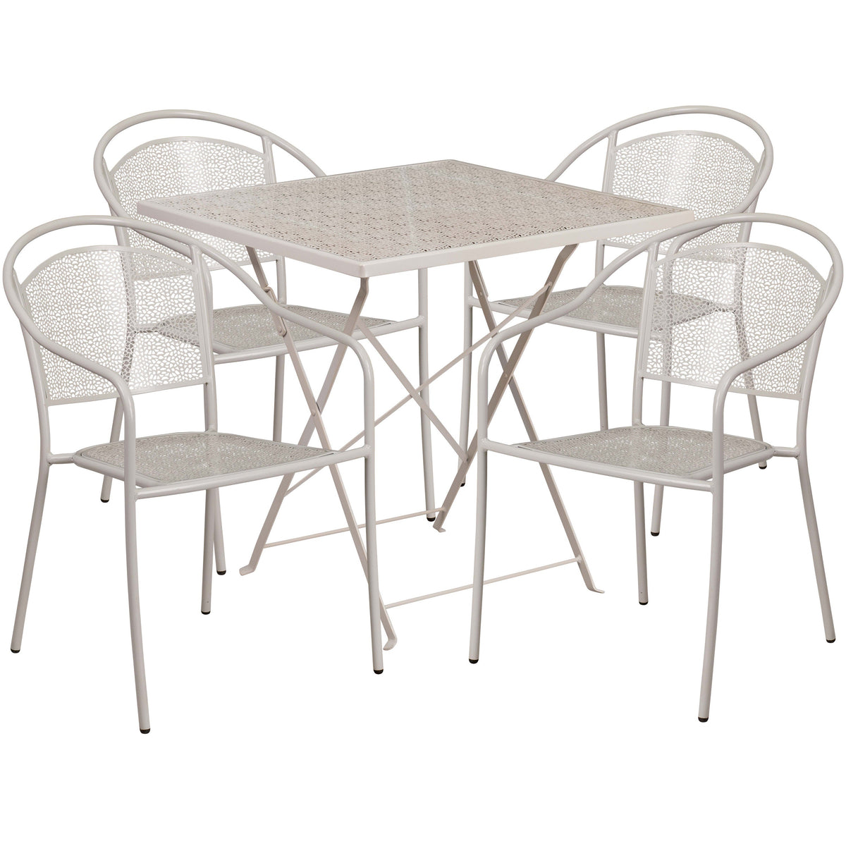 Light Gray |#| 28inch Square Lt Gray Indoor-Outdoor Steel Folding Patio Table Set with 4 Chairs