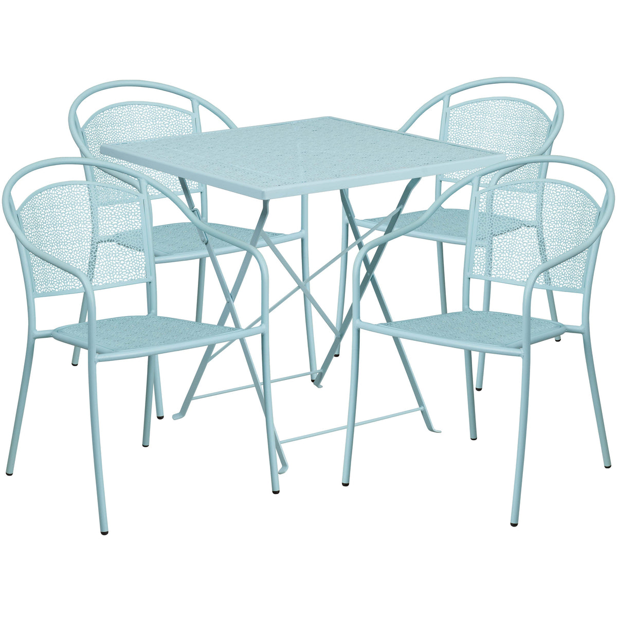 Sky Blue |#| 28inch Square Sky Blue Indoor-Outdoor Steel Folding Patio Table Set with 4 Chairs