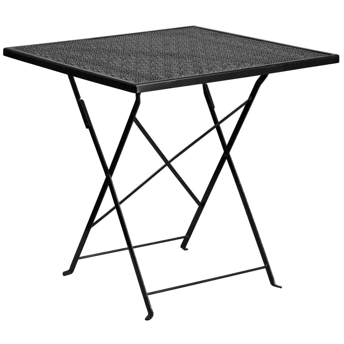 Black |#| 28inch Square Black Indoor-Outdoor Steel Folding Patio Table Set with 4 Chairs