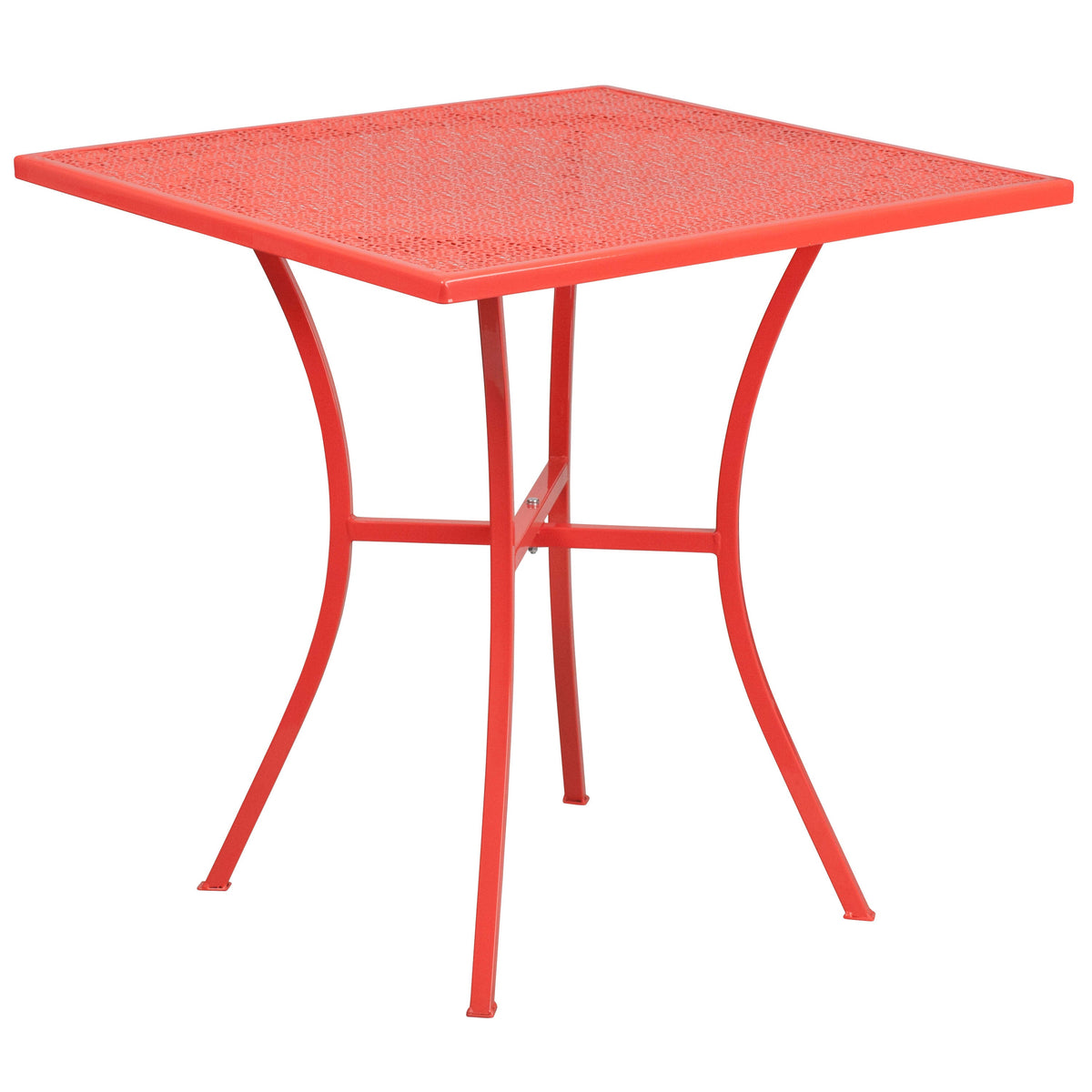 Coral |#| 28inch Square Coral Indoor-Outdoor Steel Patio Table Set with 2 Round Back Chairs