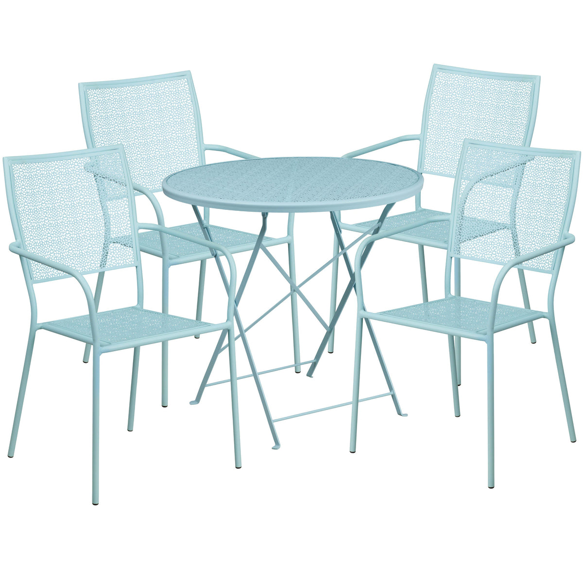 Sky Blue |#| 30inch Round Sky Blue Indoor-Outdoor Steel Folding Patio Table Set with 4 Chairs