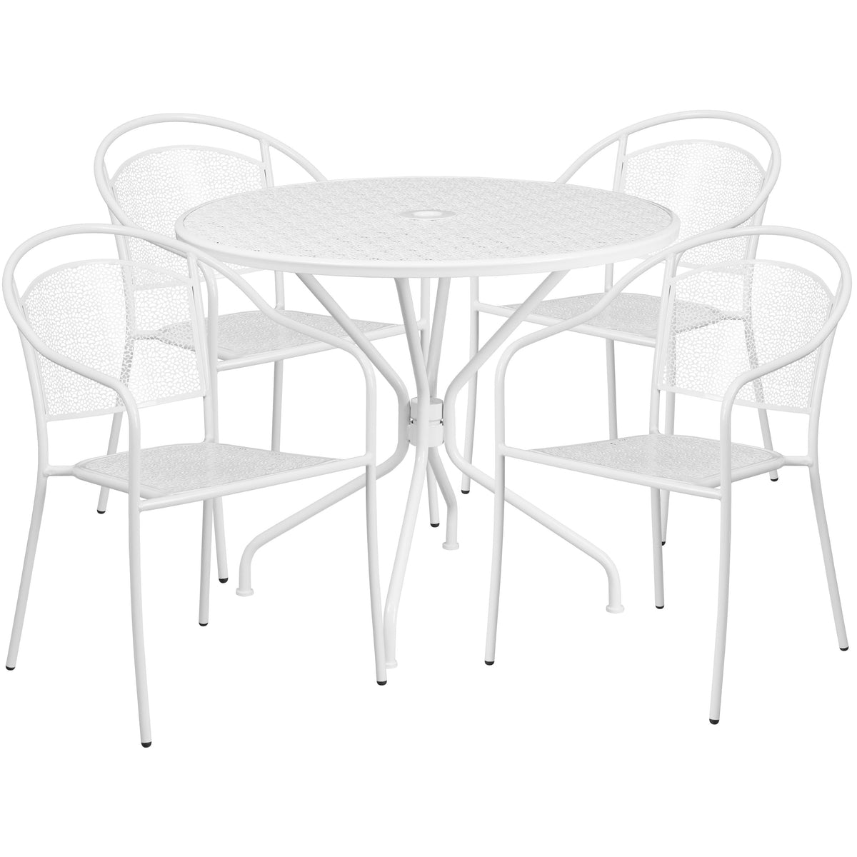 White |#| 35.25inch Round White Indoor-Outdoor Steel Patio Table Set with 4 Round Back Chairs