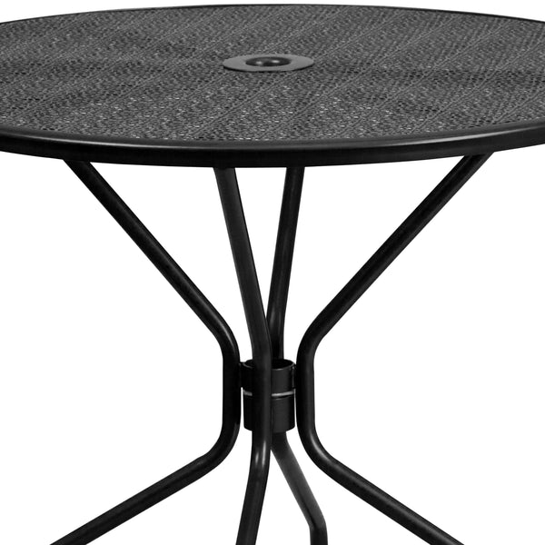 Black |#| 35.25inch Round Black Indoor-Outdoor Steel Patio Table Set with 4 Round Back Chairs