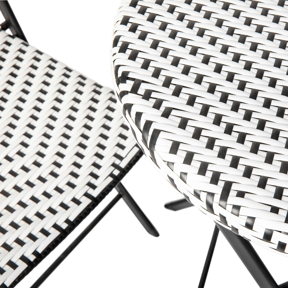 Black & White |#| 3PC Black and White Indoor/Outdoor PE Rattan Folding French Bistro Set