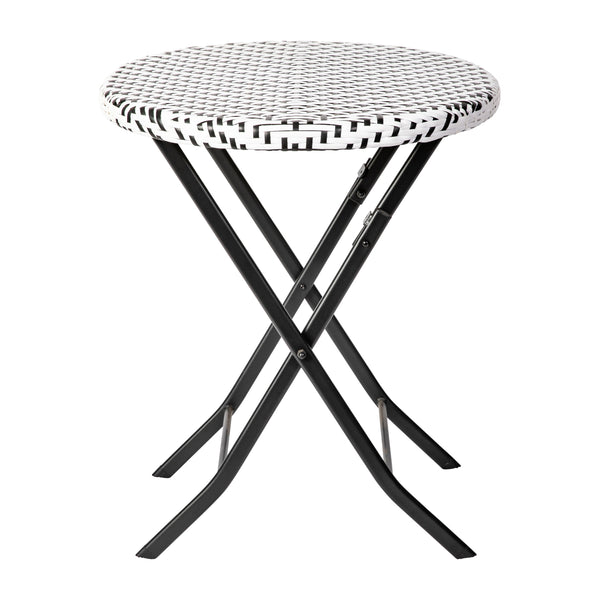 Black & White |#| 3PC Black and White Indoor/Outdoor PE Rattan Folding French Bistro Set