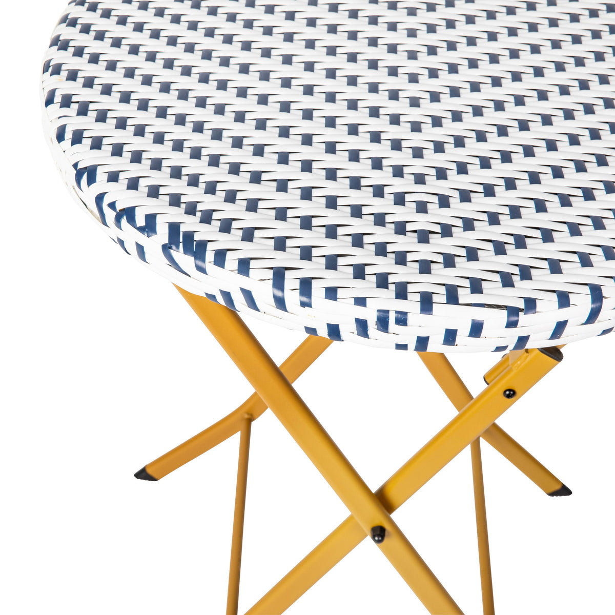 Navy & White |#| 3PC Navy and White Indoor/Outdoor PE Rattan Folding French Bistro Set