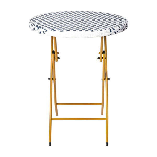 Navy & White |#| 3PC Navy and White Indoor/Outdoor PE Rattan Folding French Bistro Set