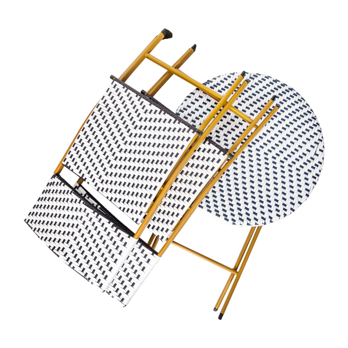 Navy & White |#| 3PC Navy and White Indoor/Outdoor PE Rattan Folding French Bistro Set