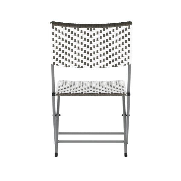 Gray & White |#| 3PC Gray/White and Charcoal Indoor/Outdoor PE Rattan Folding French Bistro Set