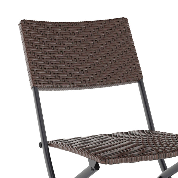 Brown |#| 3PC Brown and Black Indoor/Outdoor PE Rattan Folding French Bistro Set