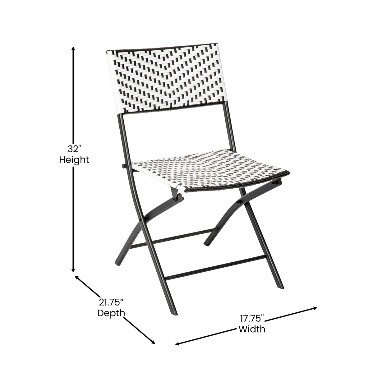 Black & White |#| 3PC Black and White Indoor/Outdoor PE Rattan Folding French Bistro Set