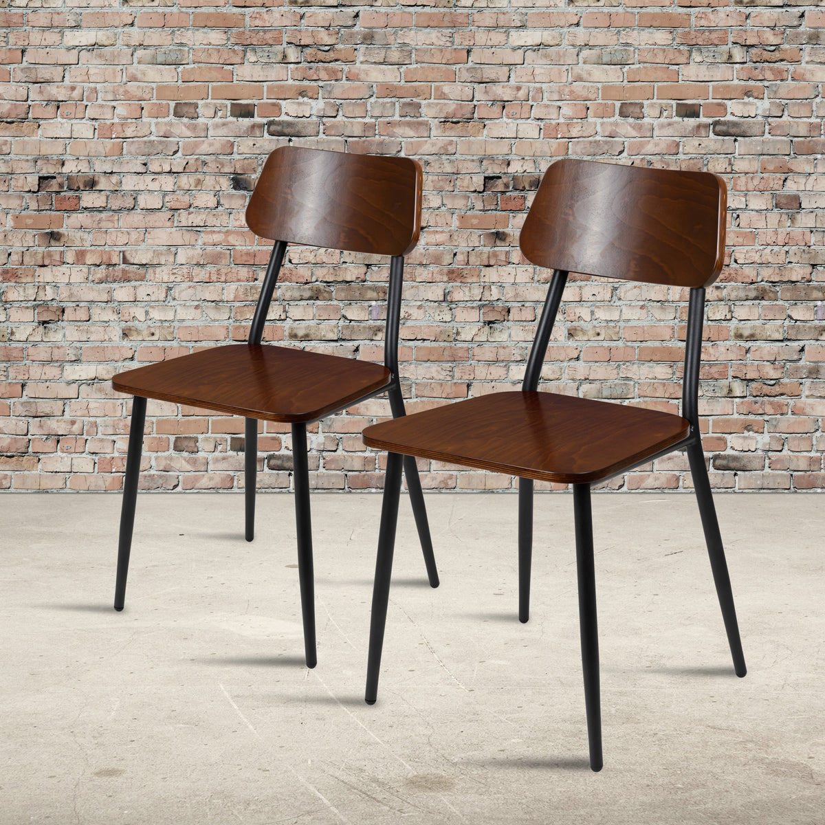 2 Pack Stackable Industrial Wood Dining Chair with Gunmetal Steel Frame