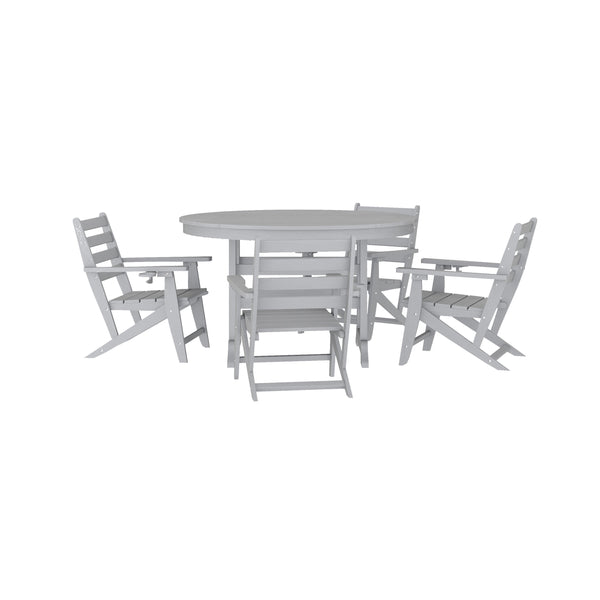 Gray |#| Commercial All Weather Adirondack Table and 4 Chairs with Cupholders in Gray