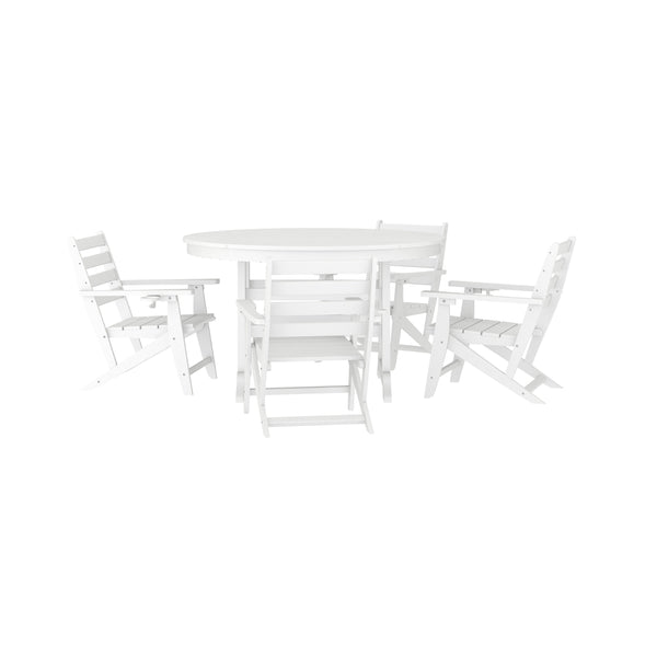 White |#| Commercial All Weather Adirondack Table and 4 Chairs with Cupholders in White