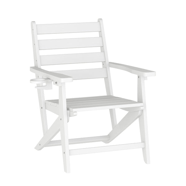 White |#| Commercial All Weather Adirondack Table and 4 Chairs with Cupholders in White