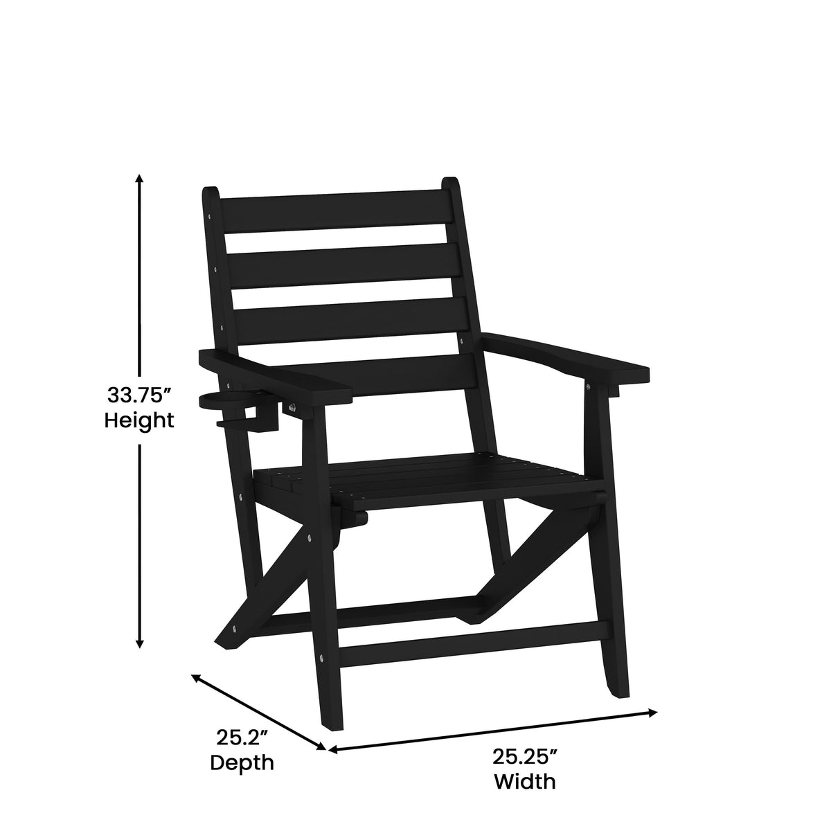 Black |#| Commercial All Weather Adirondack Table and 4 Chairs with Cupholders in Black