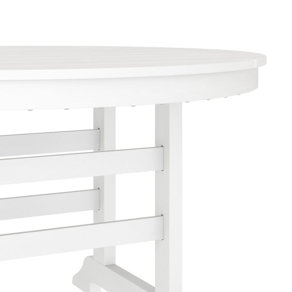 White |#| Commercial All Weather Adirondack Table and 4 Chairs with Cupholders in White