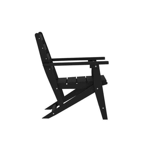 Black |#| Commercial All Weather Adirondack Table and 6 Chairs with Cupholders in Black