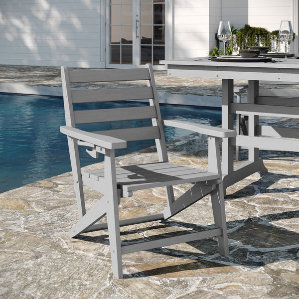 Gray |#| Commercial All Weather Adirondack Table and 6 Chairs with Cupholders in Gray