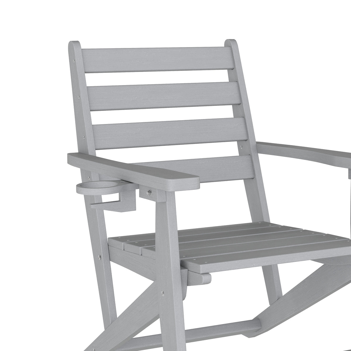 Gray |#| Commercial All Weather Adirondack Table and 6 Chairs with Cupholders in Gray