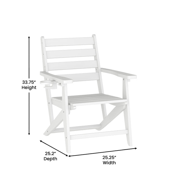 White |#| Commercial All Weather Adirondack Table and 6 Chairs with Cupholders in White