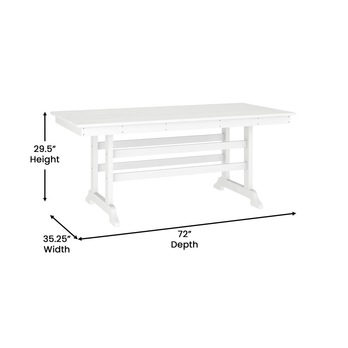 White |#| Commercial All Weather Adirondack Table and 6 Chairs with Cupholders in White