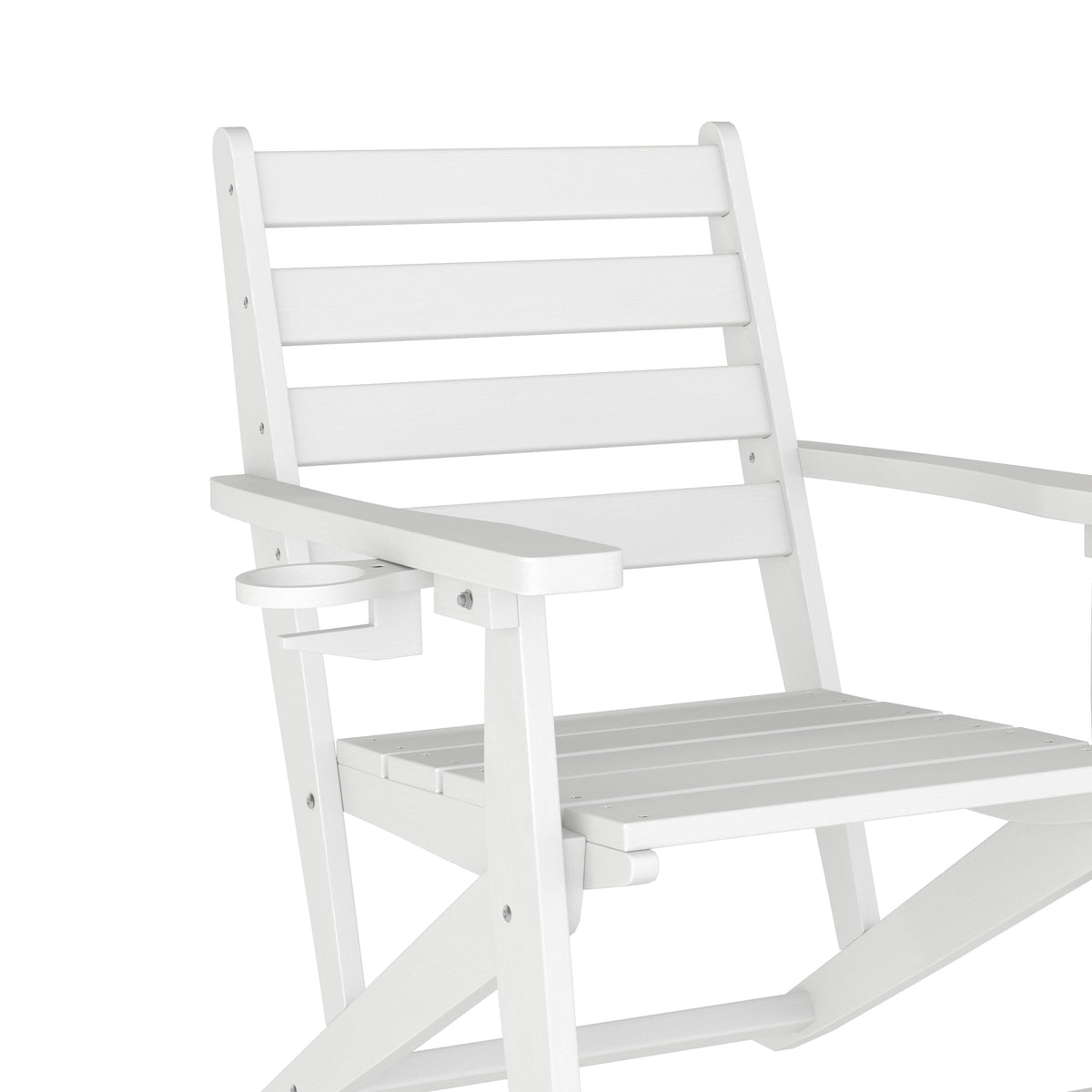 White |#| Commercial All Weather Adirondack Table and 6 Chairs with Cupholders in White