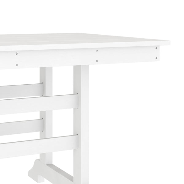 White |#| Commercial All Weather Adirondack Table and 6 Chairs with Cupholders in White