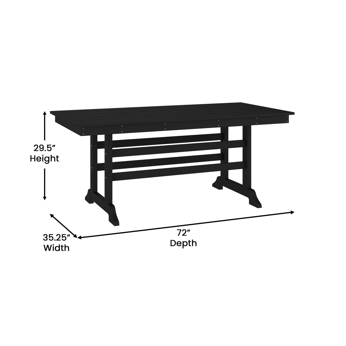 Black |#| Commercial All Weather Adirondack Table and 6 Chairs with Cupholders in Black