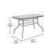 Clear Top/Silver Frame |#| Commercial 47.25x27.5 Tempered Glass and Steel Patio Table-Umbrella Hole-Silver